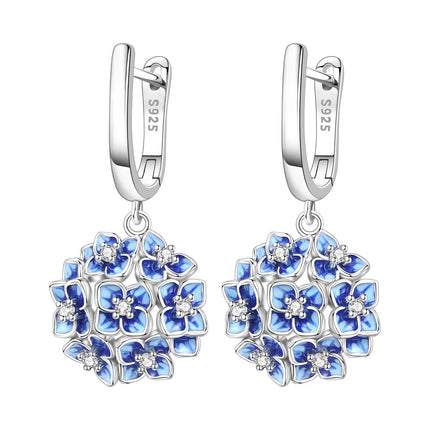 Orstarry Original 925 Sterling Silver Blue Iris Flower Earrings Women Hoop Earring Anniversary Jewelry Trendy Gifts