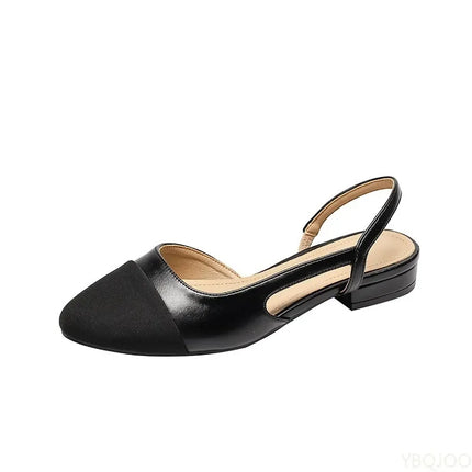 Summer Fashion Color Blocked Flat Bottom Coarse Heel Women's Sandals New Small Fragrant Style Shallow Mouth Low Tailored Shoes