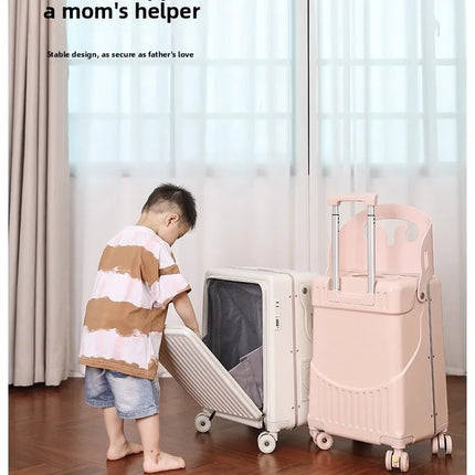BunnyFly Children 20 Inch Carry-On Can Sit Lazy Luggage Travel Suitcase Girl Rolling Stroller Boarding Box Trolley Luggage