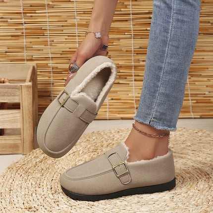 Women Winter 2026 Ankle Booties Buckle Strap Fleece Lined Warm Slip On Short Boots Non-slip Flat Casual Cotton Shoes For Ladies