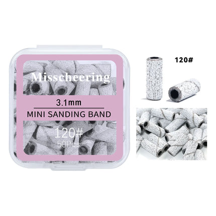 50Pc 3.1mm Mini Nail Sanding Bands 120# 80# 240# Cuticle Polishing Sand Ring Stainless Steel Nail Drill Bit Gel Remove Tools Set