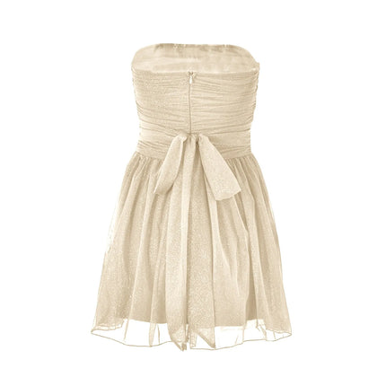 Elegant Strapless Sexy Mini Dress Women Off-Shoulder Sparkly Sqeuins Club Party Dress Slim Backless Bow Pleated Short Dresses