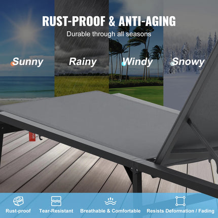 SucceBuy Chaise Lounge Chair Outdoor Aluminum Patio LoungeFolding Pool Lounge Recliner Full Flat for Patio Beach Pool Dark Grey