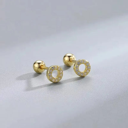 Korean Fashion Pink Zirconic Bear Screw Earrings For Women Girls Cute Animal Cartilage Helix Tragus Ear Piercing Jewelry Gift
