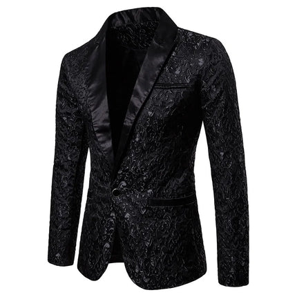 Blazer Men Coat Turn Down Collar Blazers Single Button Full Sleeve Jacquard Evening Work Casual Slim Fit Formal Jacket Spring