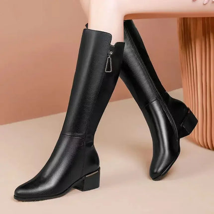 2024 New Women Boots Zipper Thick High Heels Simple Fashion Thick High Heels Autumn Winter Woman Boots Knee High Botas