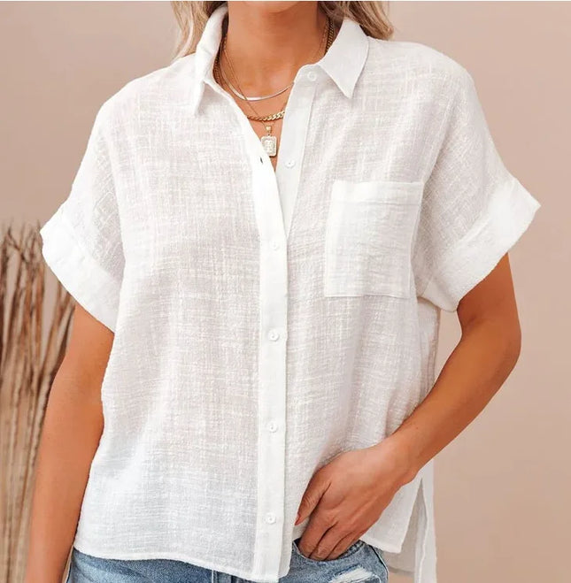 Nuevas camisas de lino y algodón a la moda para mujer, blusas informales holgadas de manga corta para mujer, blusas de verano con botones para mujer, ropa