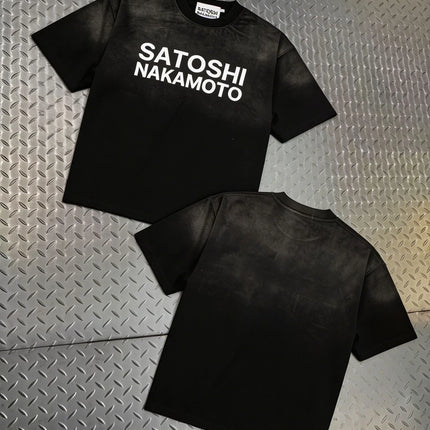 High Street Retro Hip-Hop Satoshi Nakamoto T Shirt Men Women Classic Letter Print Wash loose Casual plus size Short-Sleeve Tees