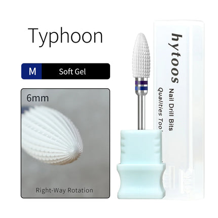 HYTOOS Composite Ceramic Typhoon Nail Drill Bits Straight Cut White Pro E-file Bit Gel/Acrylic Removal Tools for Nail Technician