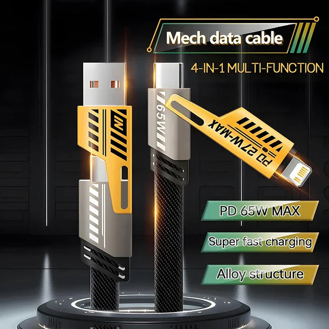 4 in 1 Mecha Fast Charging Data Cable Cord PD 27W For iPhone 15 Samsung Xiaomi 65W USB USB-C Multi Port Quick - product image