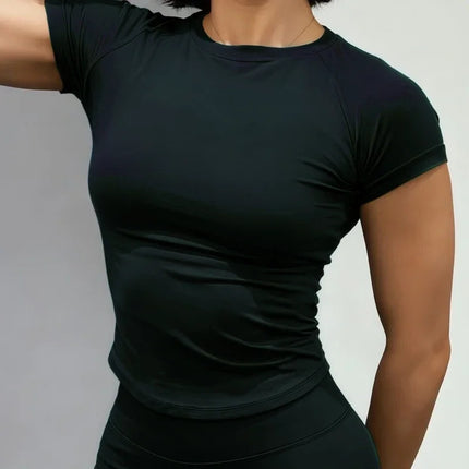 HISTELLO Impact Short Sleeve Yoga Tops Seamless Women Slim Fit High Stretch Gym Fitness Running Workout Sports T Shirt