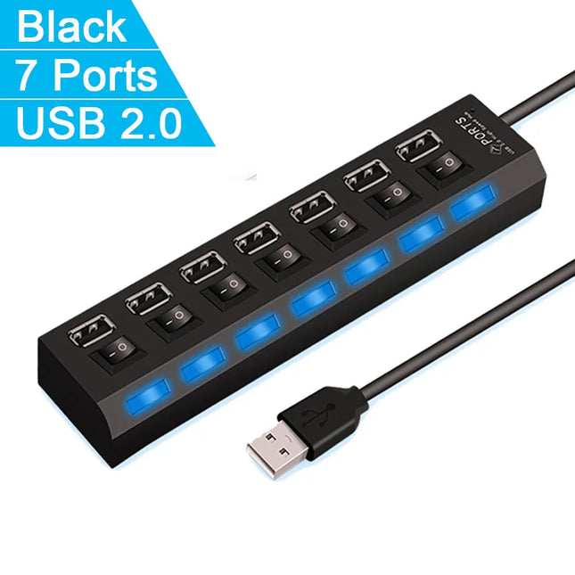 High Speed 4/7 Ports USB HUB 2.0 Adapter Expander Multi USB Splitter Multiple Extender with LED Lamp Switch for PC - product