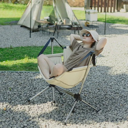 thicken Outdoor folding aluminum alloy rocking chair, camping leisure, portable adult swing chair, backrest chair with pillow
