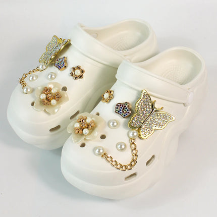 Women DIY Silver Butterfly-Knot Fashion Bow Decor Clogs Summer Sping Autumn Beach Sandals Cave Hole Garden Shoes Students Girls