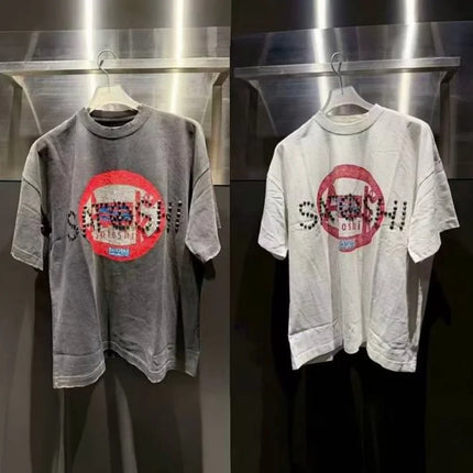 Satoshi New Arrival Carbon Gray Tee High Quality O-Neck Print Oversize Men T Short Sleeve Cotton T-shirts Washing Black White