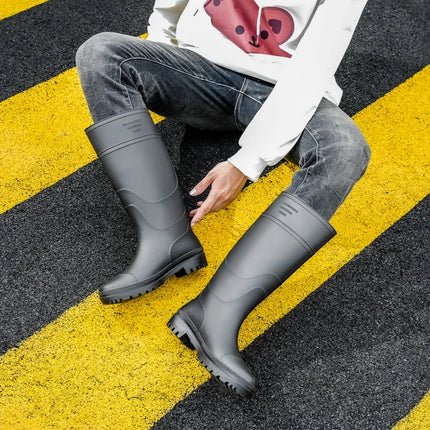 Men's High-Top Rain Boots, Black, Non-Slip, Waterproof, Wear-Resistant, Outdoor Boating, Fishing, Long-Tube Water Shoes, Farm Work Rain Boots