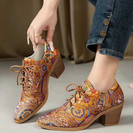 Ethnic Ladies Boots Spring Winter Embroidery Boots Pointed-toe Platform Shoes Ladies Fashion Ankle Boots Women Botas De Mujer