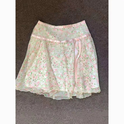 French Sweet Floral Short Skirt Summer Sweet Fashion A-line Mini Skirt Harajuku Casual Elegant Skirt Chic