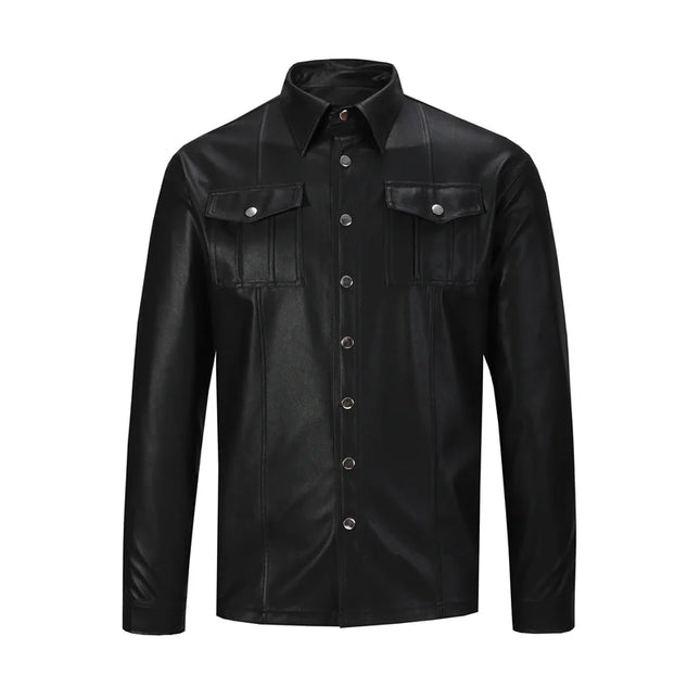 Chaqueta de Piel Sintética para Hombre, Manga Larga, Moda, Nueva