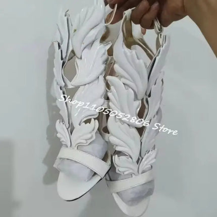 Silver Mirrored Wing Sandals Luxury Women Summer Pumps Leaf Winged Sandals Stiletto Heels Shoes For Summer Party Dress Shoes