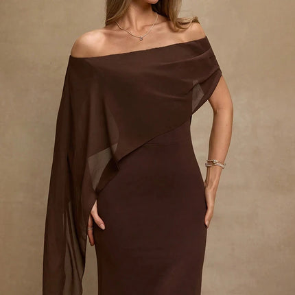 Fashion High Waist Temperament Long Dress Elegant Irregular Solid Party Dress Sexy Off Shoulder Draped Wrap Hips Dress