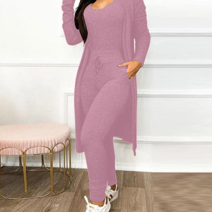 2026 Jumpsuit & Coat Set Autumn Women Drawstring Pocket Pants Sets One Piece Y2k Long Jumpsuit High Waist Coats Two Piece Sets