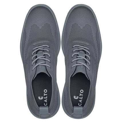 CALTO - X2641 - 2.8 Inches Taller (Iron/Dark Grey Sole) - Lace Up Casual Walker - Lightweight