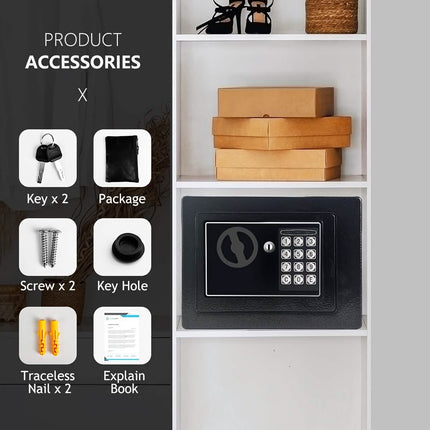 Fireproof Digital Home Safe with Keypad, Sensor Light & Money Bag-Silver