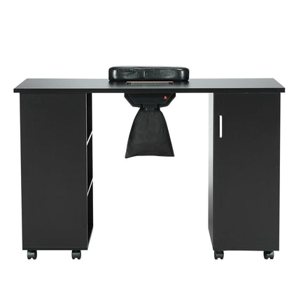 Manicure Table, Nail Table Station with Electric Dust Collector, Moveable Nail Tech Desk with 8 Wheels (4 Lockable), 3 Dust Bag & Wrist Rest, MDF Nail Art Workstation for Spa Beauty Salon, Black