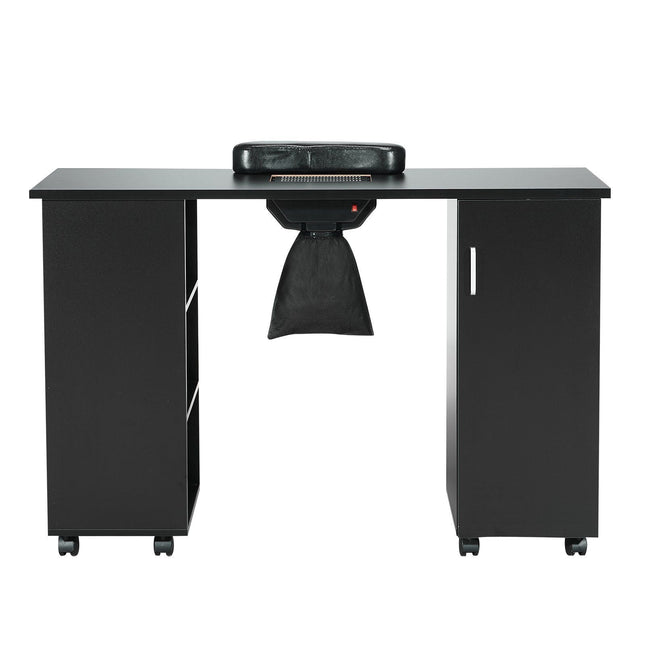 Manicure Table, Nail Table Station with Electric Dust Collector, Moveable Nail Tech Desk with 8 Wheels (4 Lockable), 3 Dust Bag & Wrist Rest, MDF Nail Art Workstation for Spa Beauty Salon, Black