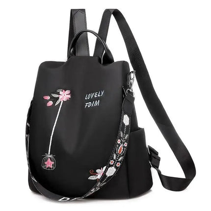 Cloth Backpack Female Embroidery Backpack Bag Nylon Anti-Theft Waterproof Women's Backpack Fashionable Anti-theft Women Backpacks Nice Print School Bag High Quality Large Capacity Backpack (