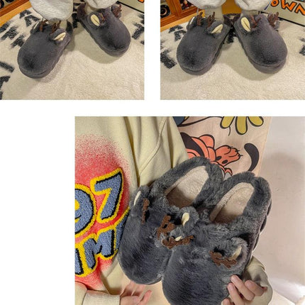 White Slippers For Women Fuzzy Cute Antlers Warm Animal Memory Foam Plush Women Men Indoor Outdoor Bedroom Slippers Fur Home Slippers For Women Memory Foam Anti-Slip Cozy Fluffy Outdoor Indoor Warm Slippers